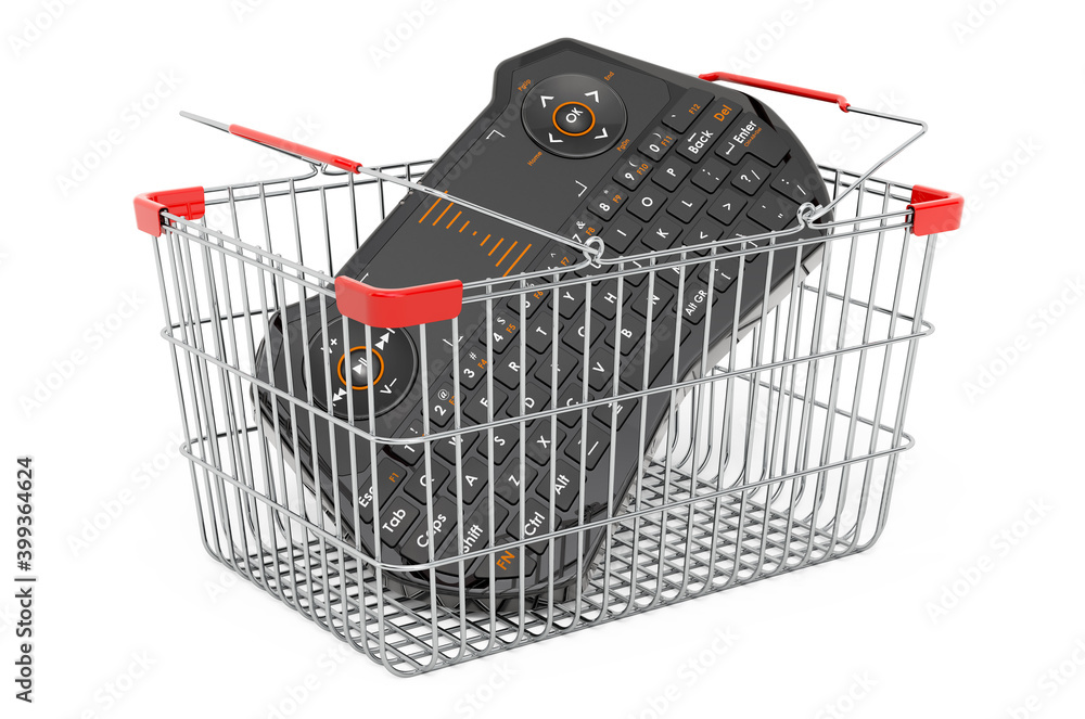 Aufkleber shopping basket with mini wireless bluetooth keyboard, 3d rendering