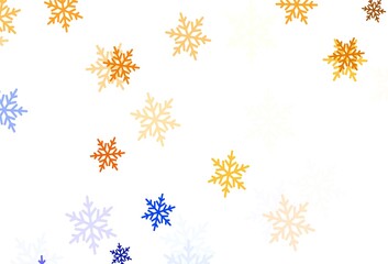Light Orange vector background with beautiful snowflakes, stars.
