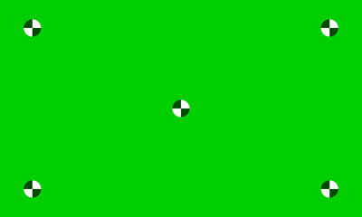 Green chroma key screen background with tracking markers, vector. Chroma key greenscreen with studio camera trackers on green background.