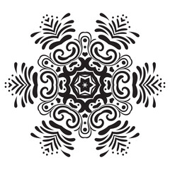 Snowflake. Mandala. Decorative round ornaments. Weave Indian design elements. Yoga logos. Black and white vector illustration. Good for greeting cards, invitations, prints, textiles, tattoo, engraving