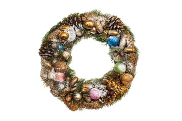 Christmas wreath isolated on white background. Decoration for the house for Christmas