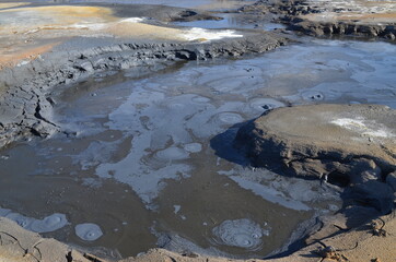 Hverir Namafjell, mud fumaloles, mud pools, hot springs, geothermal area, volcano, Akureyri, Northern Iceland