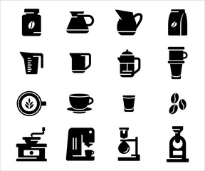 Simple Set of coffee and barista shop Related Vector icon user interface graphic design. Contains such Icons as coffee bean, jar, measure jug, server, french press, vietnam drip, syphon, roaster