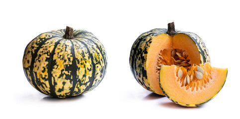Green striped sliced pumpkins isolated on white
