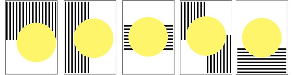 set of graphic template vertical layout banner with copy space. Minimal design style, yellow circle and black white lines