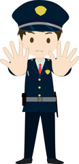 両手でストップのポーズをする警備員のイラスト
