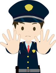 両手でストップのポーズをする警備員の上半身イラスト