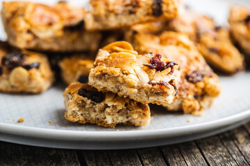 Crunchy cereal cookies with nuts and raisins