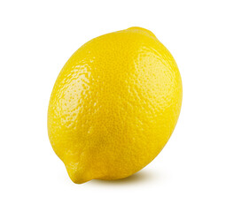 Whole lemon isolated on white background. Shiny citrus fruit detailed closeup