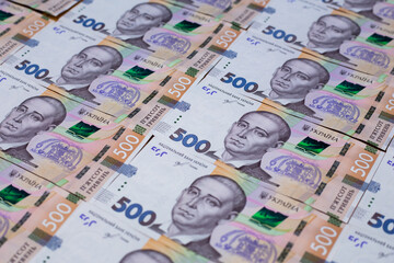 Kyiv, Ukraine 12.04.2020: Banknote of the Ukrainian national currency hryvnia. Cash of the National Bank of Ukraine.