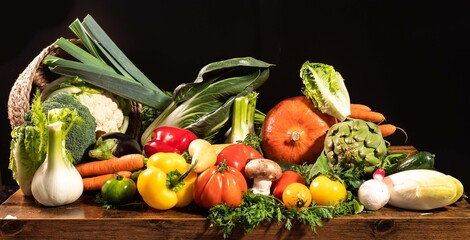 vegetables on a wooden table