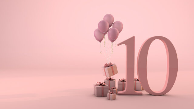Pink number ten with pink happy birthday decoration and number 10