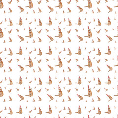 Pattern cat in a hat. Festive New Year background. New Year's and Christmas. Santa claus cat. Isolate. Christmas pattern. Pattern