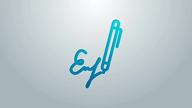 Blue line Signature line icon isolated on grey background. Pen and undersign, underwrite, ratify symbol. 4K Video motion graphic animation