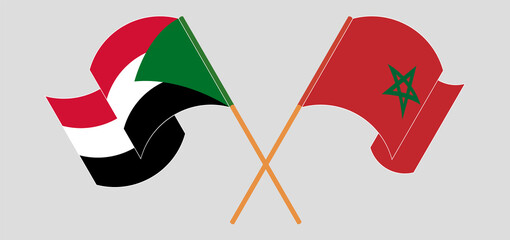 Crossed and waving flags of the Sudan and Morocco