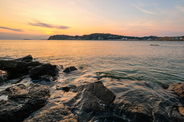 Fototapeta na wymiar 神奈川県逗子海岸の夕日
