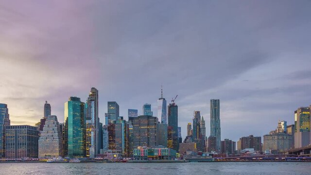 Timelapse of Manhattan skyline at dusk, New York city