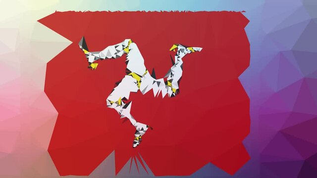 Isle of Man Flag ISO:IM appearing modern tessellating looping pulsing polygons