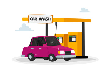 Automobile in Car Wash Service. Automated Transportation Cleaning with Special Equipment for Dirt and Dust Removal