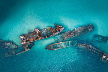 Aerial view of Tangalooma ship wrecks