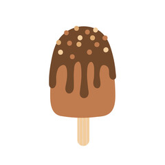 Vector chocolate ice cream. Eskimo pie popsicle with chocolate drips and sprinkles.