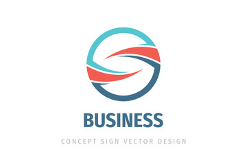 Abstract - vector business logo concept illustration. Colored ring with shapes. Positive geometric sign in optimism style. Design element. 