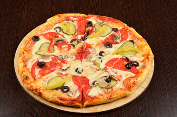 Baked vegetables and fruits with meat.delicious pizza with vegetables and cheese