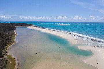 Aerial view of Mirapool and beach, Moreton Island 