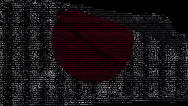 Flag of Japan made of computer code, looping animation