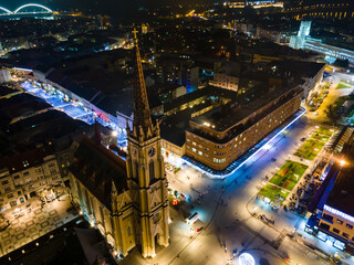 Fototapeta na wymiar Holidays spirit and the light show in down town Novi Sad