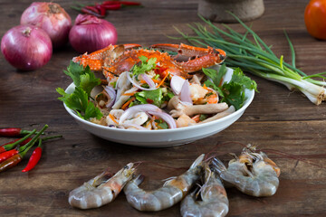 Thai spicy seafood salad with Mama noodles