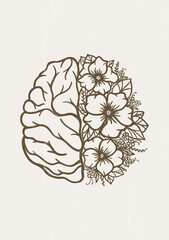 Human brain floral vector mental health flower print - 399383650
