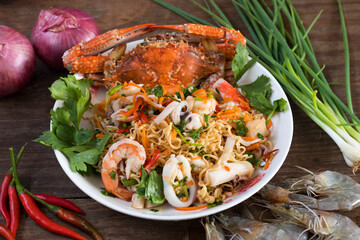 Thai spicy seafood salad with Mama noodles