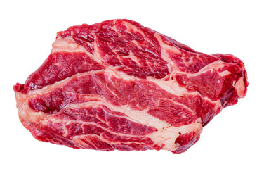 Fresh meat, raw marbled beef steak on a white background, top view.