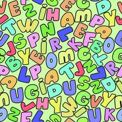 
seamless vector pattern of multicolored letters in the style of children drawing