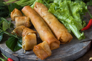 Thai fried spring rolls with pork and vegetables 