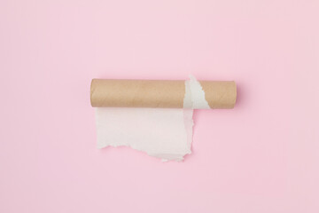 flat lay with toilet paper tubes on pink