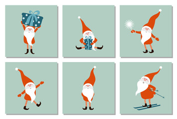 Fototapeta premium Set of Christmas gnomes, vector illustration for Christmas cards, greetings, design.