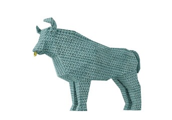 Figurine of polygonal Knitted Bull, a symbol of the new year 2021, 3d render