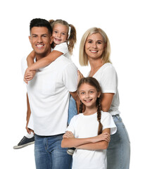 Portrait of happy family on white background