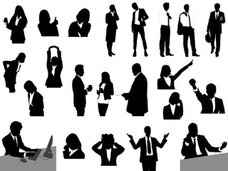 色々なポーズのビジネスマンシルエット2_セット