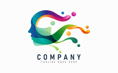 Abstract People Head with Colorful Liquid Concept Logo Design. Creative Logo Design.