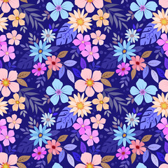 Colorful hand draw flowers seamless pattern for fabric textile wallpaper.