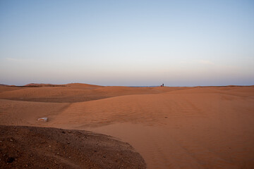 Fototapeta na wymiar Merzouga, Erg Chebbi, Morroco, Africa - April 30, 2019: Morning in the dunes