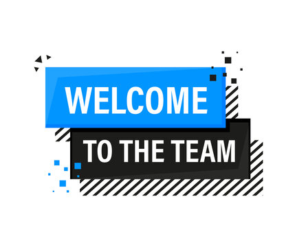 Welcome to the team megaphone blue banner in 3D style on white background. Vector illustration.