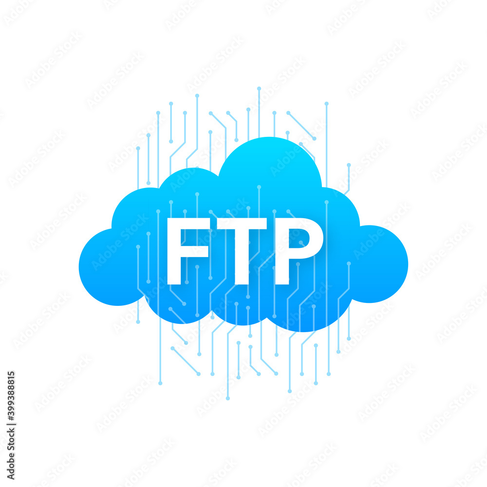 Poster flat web banner with ftp. application interface. technology concept. vector illustration.