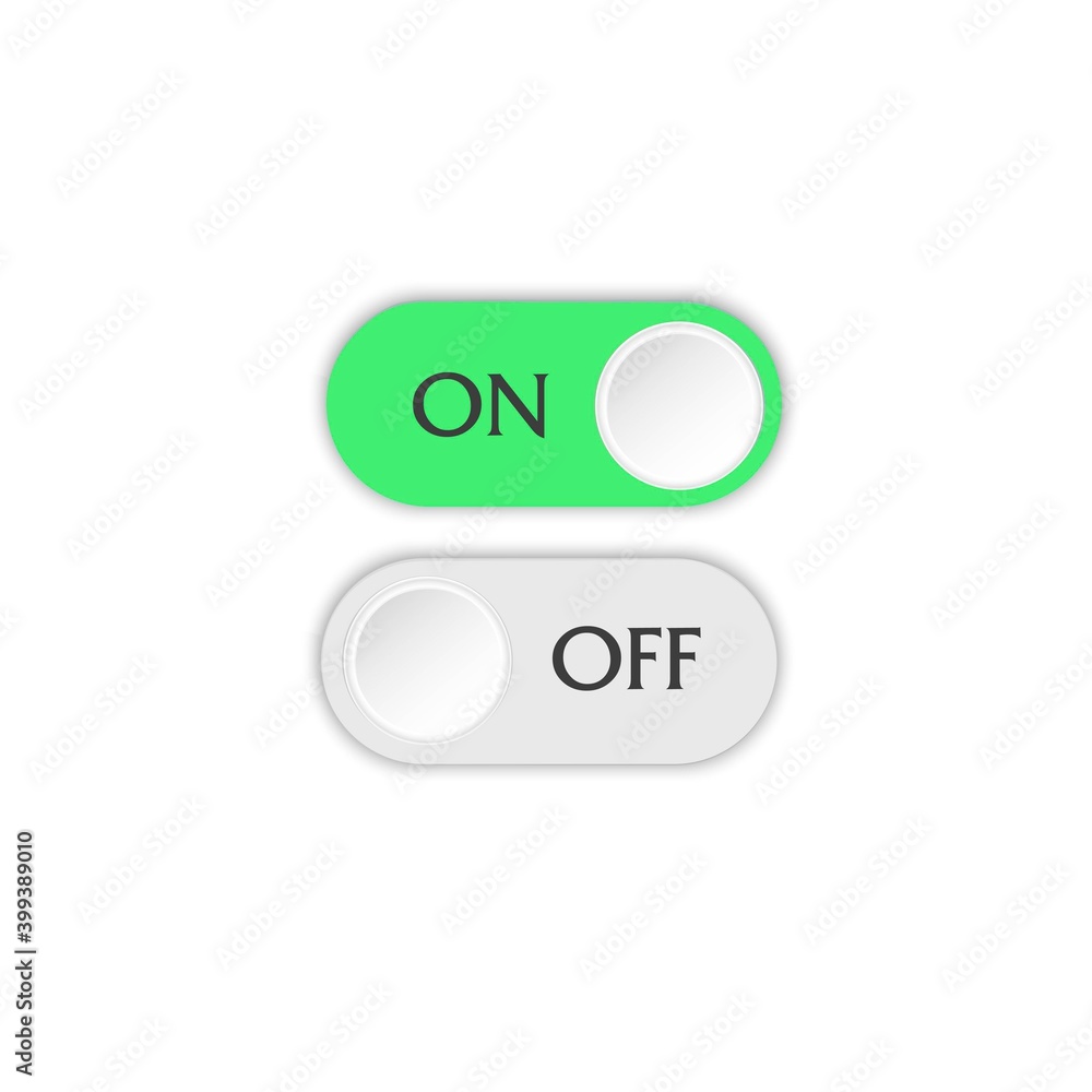 Fototapete on and off button. toggle switch. the position is active and not active. template for website applic