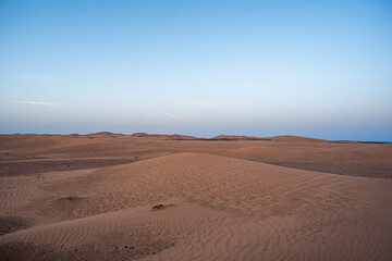 Merzouga, Erg Chebbi, Morroco, Africa - April 30, 2019: Dunes, sand and desert