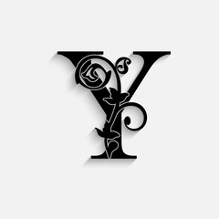 letter Y. Vintage black flower ornament initial letters.  Alphabet. Logo vector 
