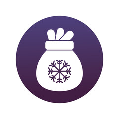 happy merry christmas sack with snowflake block style icon